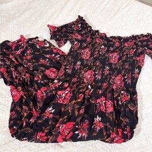 Kimchi Blue Pink & Black Floral Off-Shoulder Ruffled Midi Dress